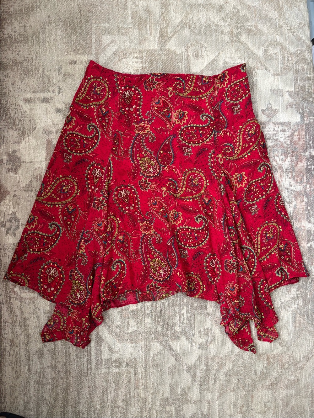 Boho flowy godet Rena Rowan red paisley skirt